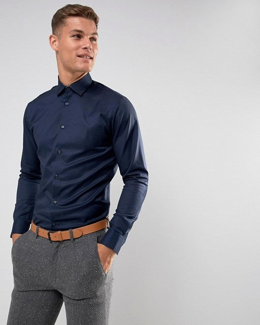 Slim Fit Easy Iron Smart Shirt In Navy
