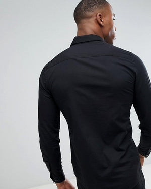 Slim Fit Stretch Poplin Shirt in Black