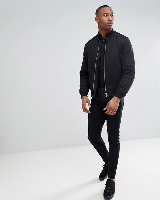 Slim Fit Stretch Poplin Shirt in Black