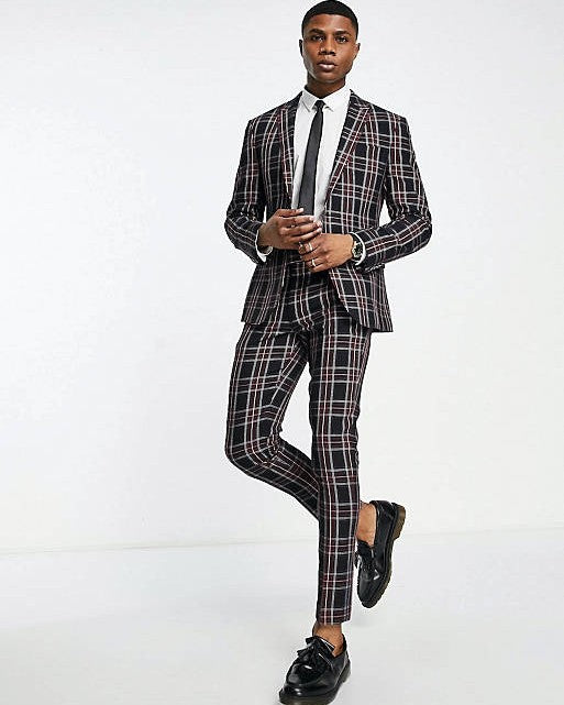 Skinny Suit In Tartan Check With Yellow Highlight