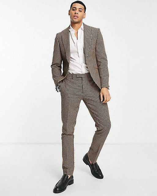 Skinny Suit Set In Dark Brown Micro Check