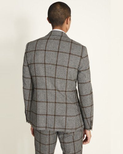 Slim Fit Black & White With Brown Windowpane Suit