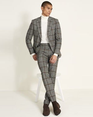 Slim Fit Black & White With Brown Windowpane Suit
