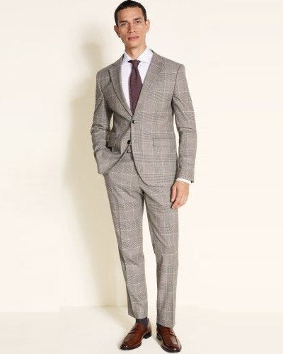 Slim Fit Black & White With Pink Check Suit