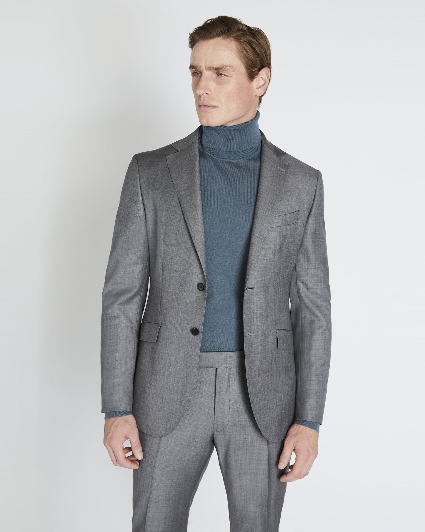 Slim Fit Grey Sharkskin Suit