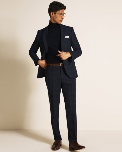 Slim Fit Navy Check Suit