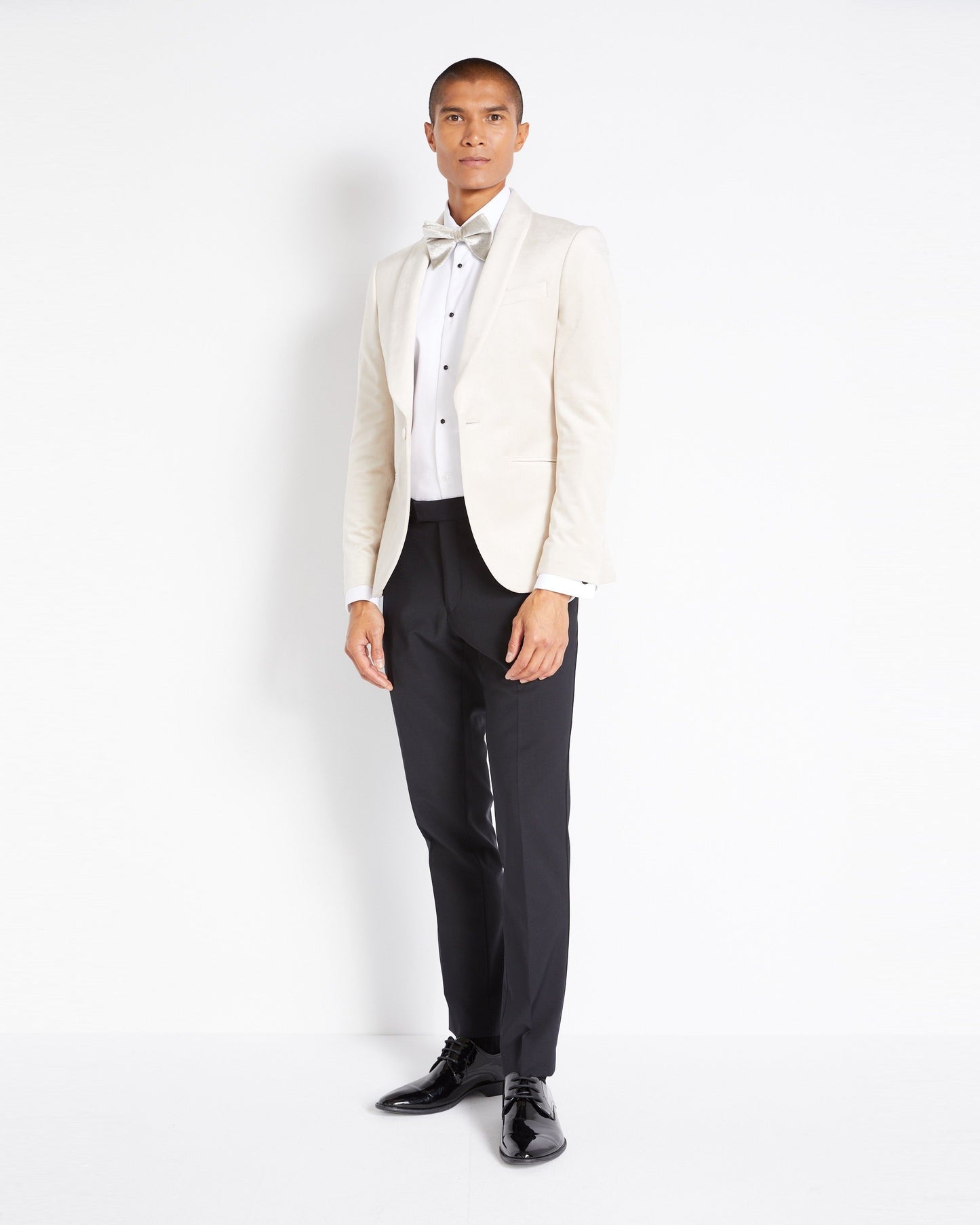 Slim Fit Winter White Velvet Jacket