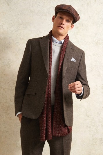 Slim fit Chocolate Herringbone Tweed Suit