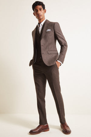 Slim fit Chocolate Herringbone Tweed Suit