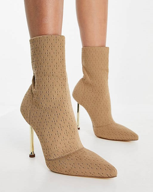 Sock Boots With Gold Heel In Beige