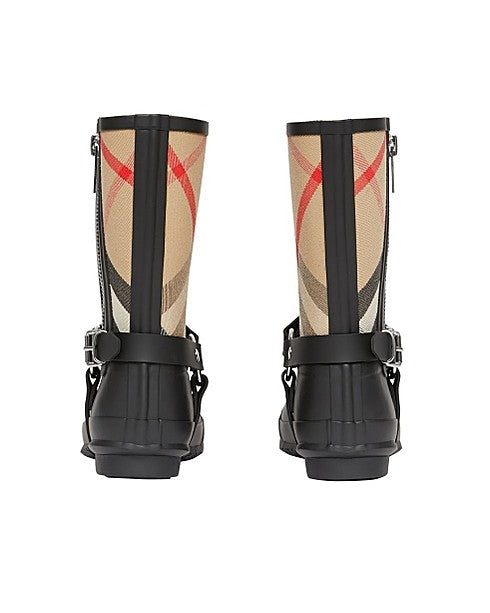 Strap Detail House Check Rubber Rain Boots