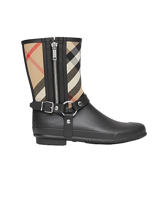 Strap Detail House Check Rubber Rain Boots