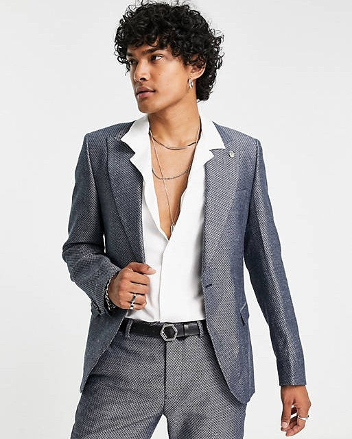 Suit Jacket With Micro Geo Jaquard In Blue And White