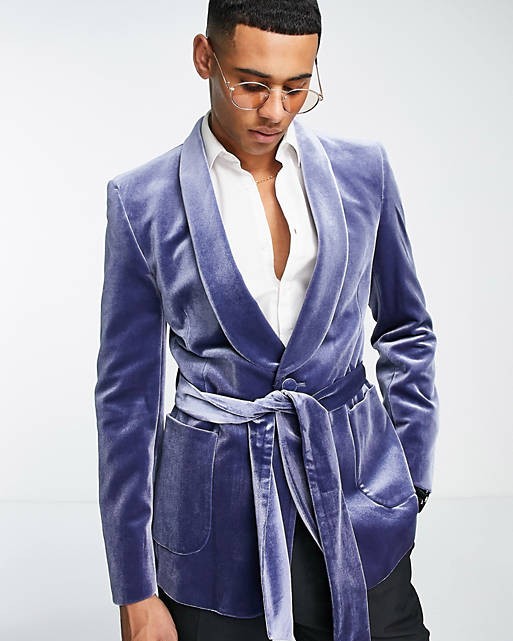 Super Skinny Smoking Jacket In Dusky Blue