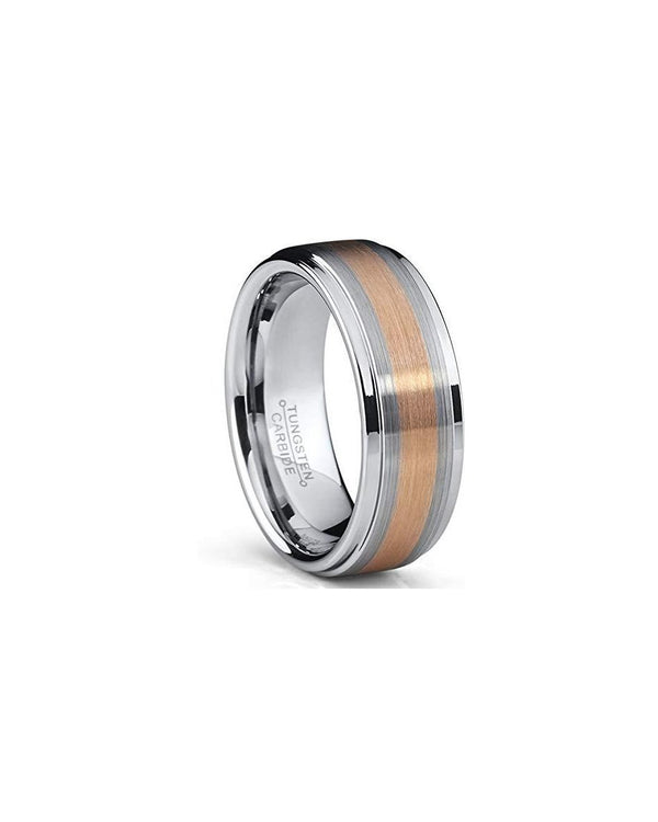 Two Tone Rose Plated Tungsten Band Ring