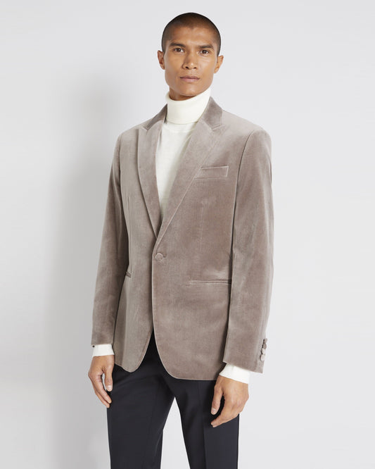 Tailored Fit Taupe Velvet Jacket