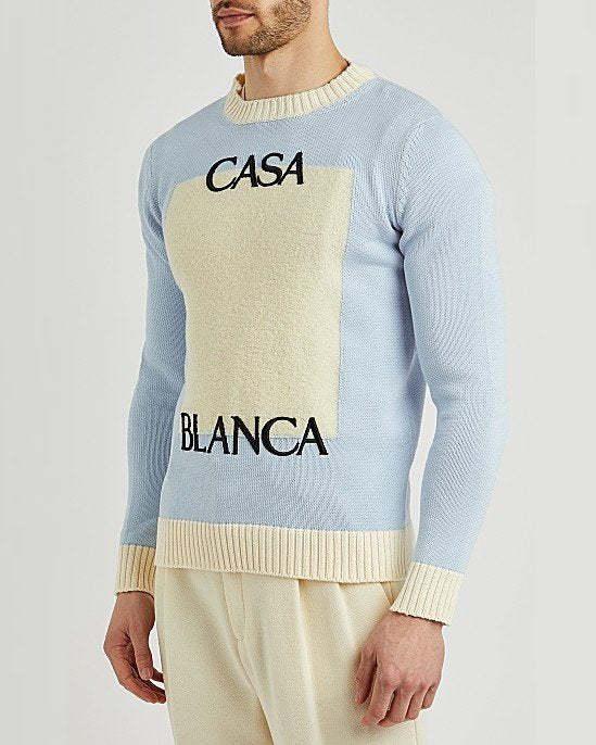 Two-Tone Logo Knitted Cotton Jumper
