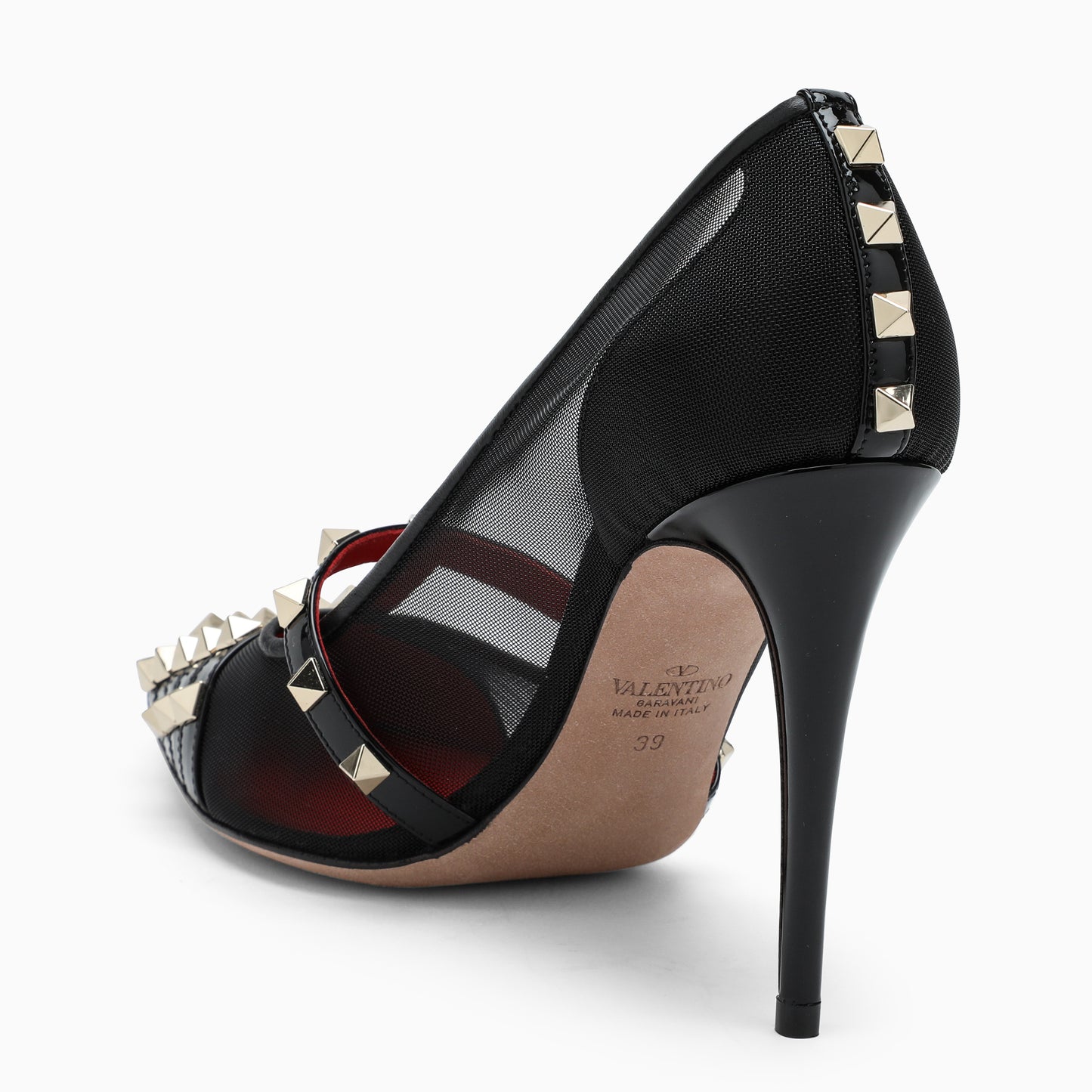 Black Leather And Mesh Rockstud Alcove Pumps