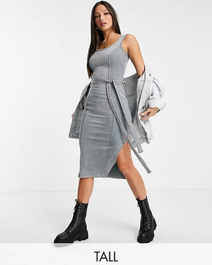 Washed Vest Jersey Midi Dress In Stone