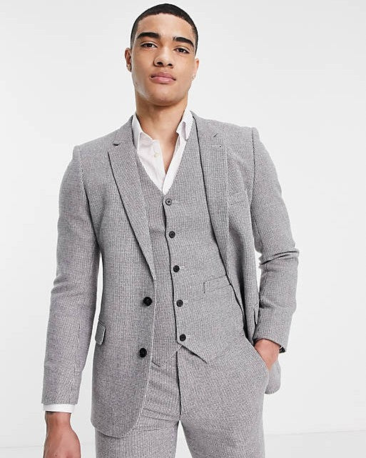 Wedding Super Skinny Wool Mix Suit In Grey Puppytooth