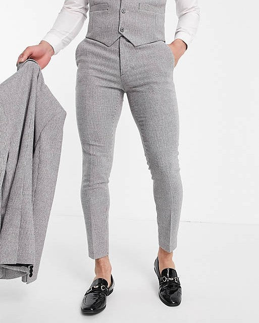 Wedding Super Skinny Wool Mix Suit Trousers In Grey Puppytooth