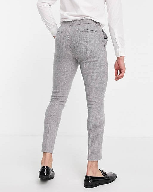 Wedding Super Skinny Wool Mix Suit Trousers In Grey Puppytooth