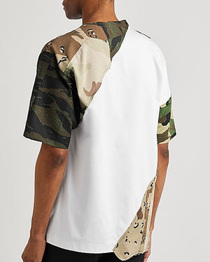 White Camouflage-Panelled Cotton-Blend T-Shirt