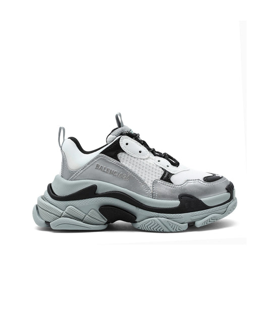 White/Silver/Black Triple S Sneakers