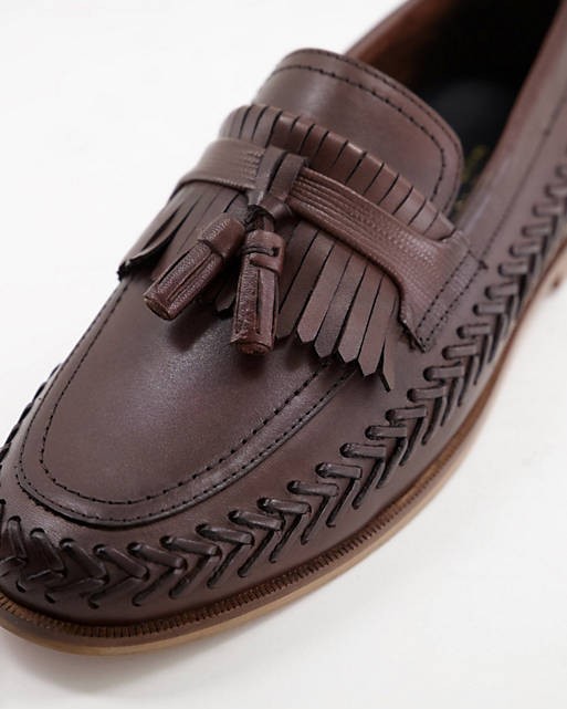 Woven Tassel Loafers In Brown Leather