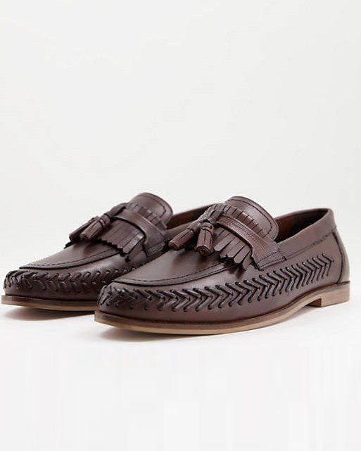 Woven Tassel Loafers In Brown Leather