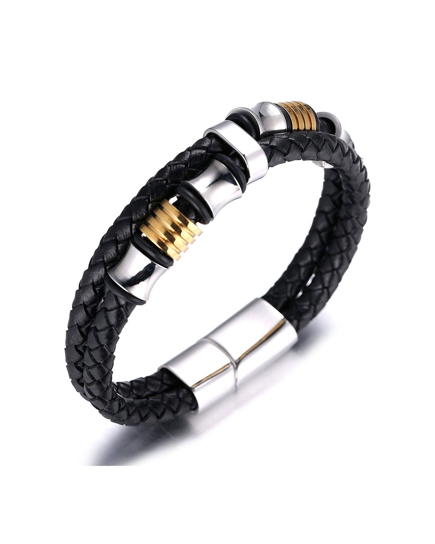 Men's Genuine Leather Bracelet Golden & Silver