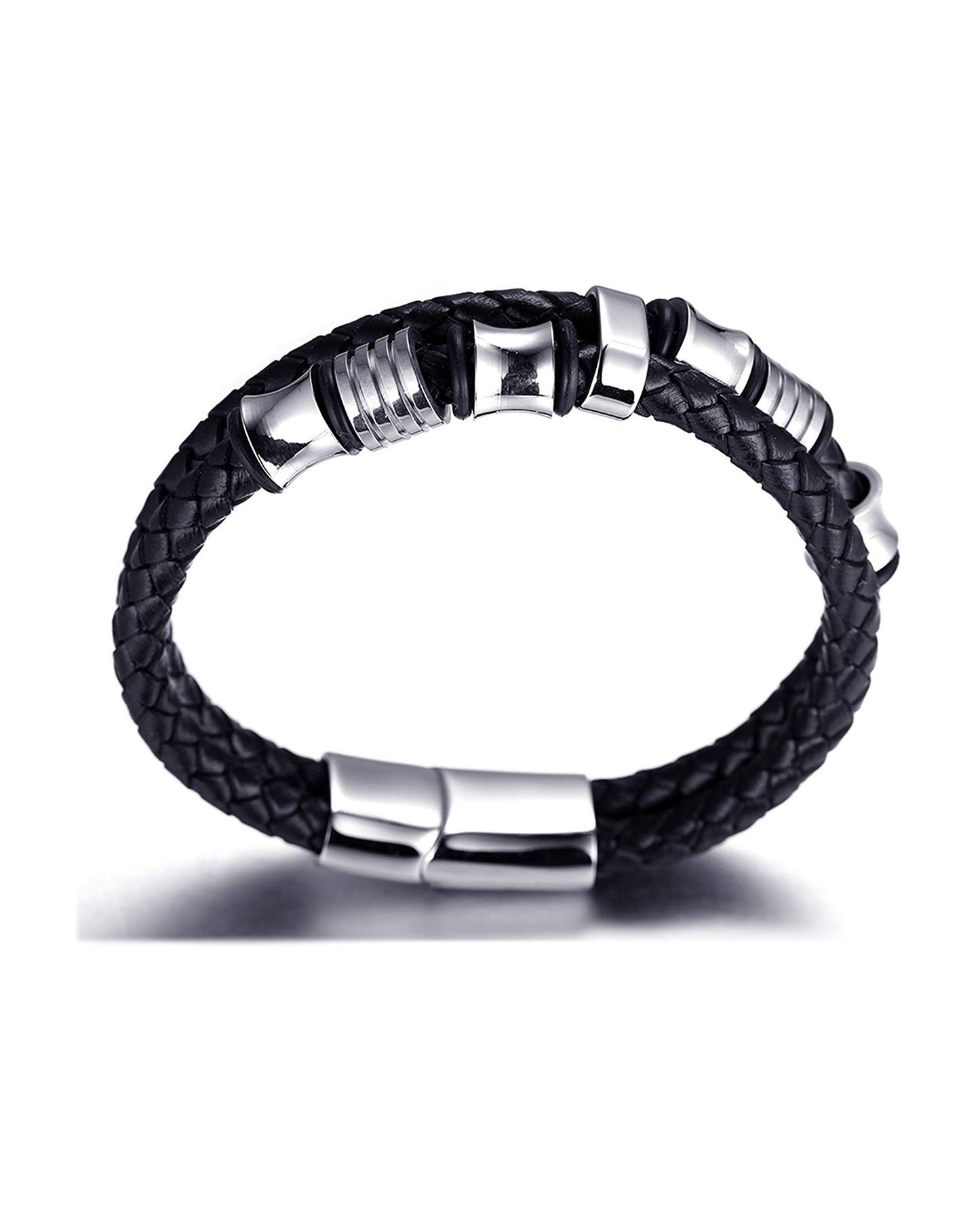 Genuine Leather Bracelet Titanium Silver