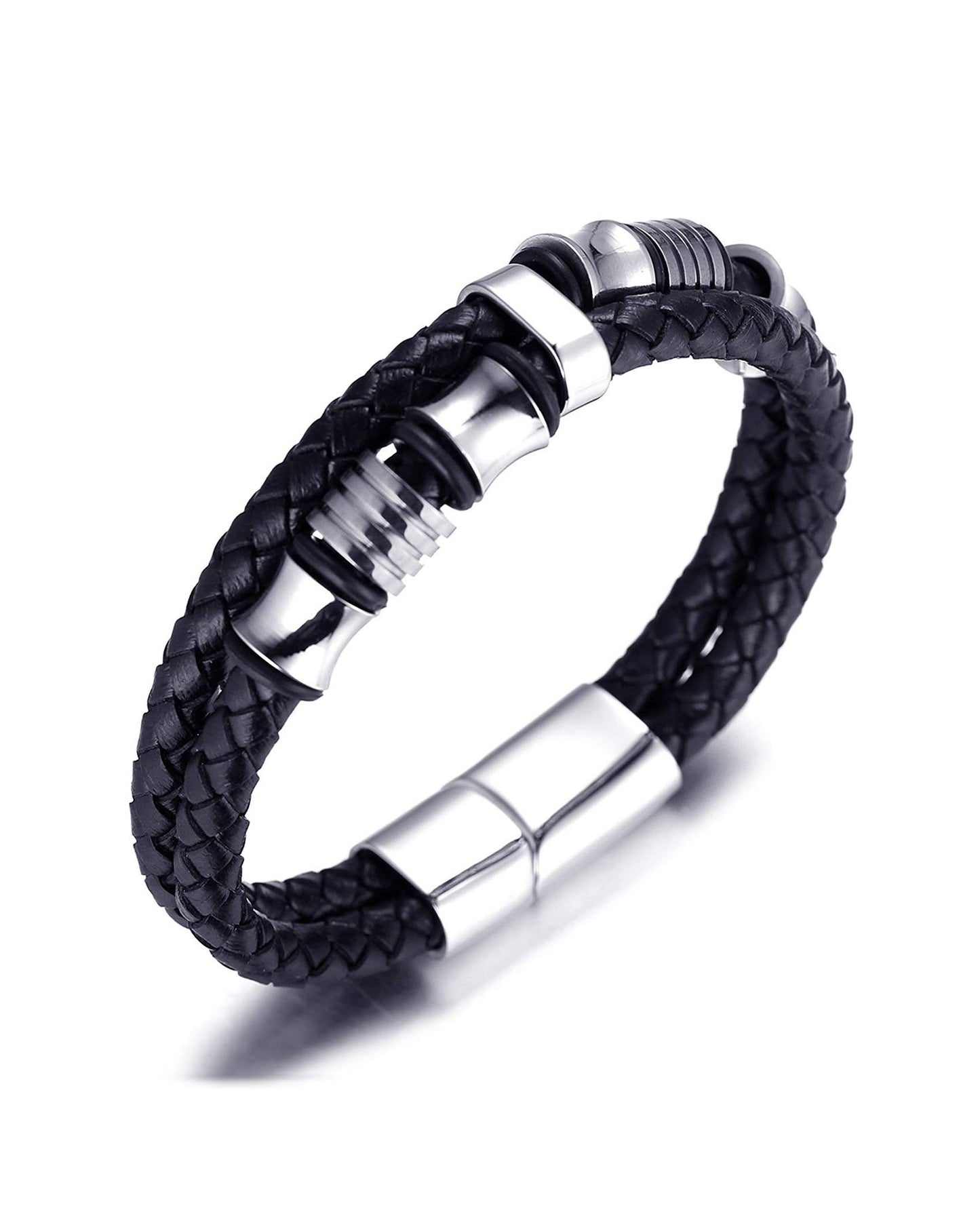 Genuine Leather Bracelet Titanium Silver