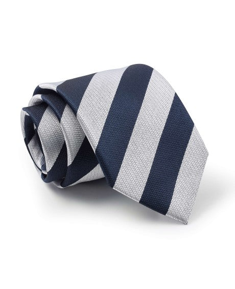 Navy White Striped Silk Tie