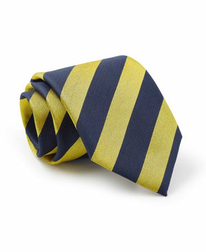 Navy Yellow Striped Silk Tie