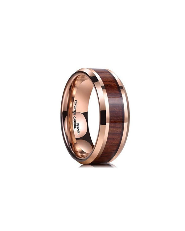 Koa Wood Inlay Tungsten Carbide Ring
